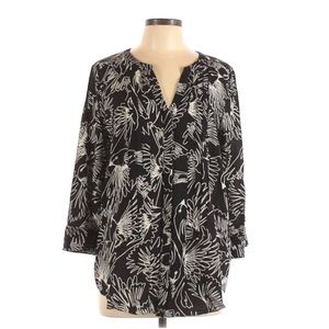 Maeve Black and White Floral Print Long-Sleeve Blouse